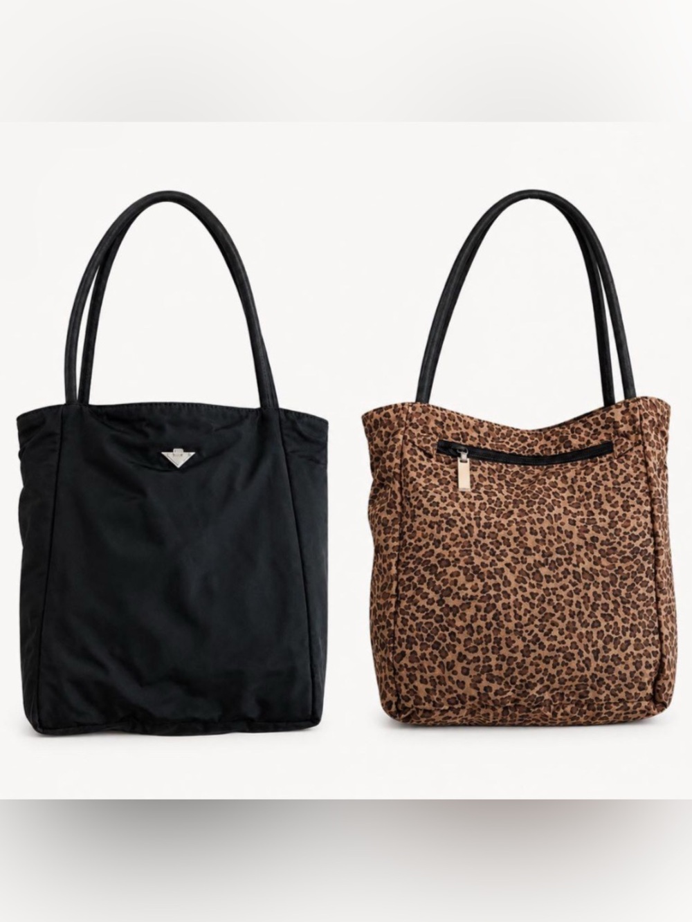 Two-Piece Women's Tote Set - Black & Leopard